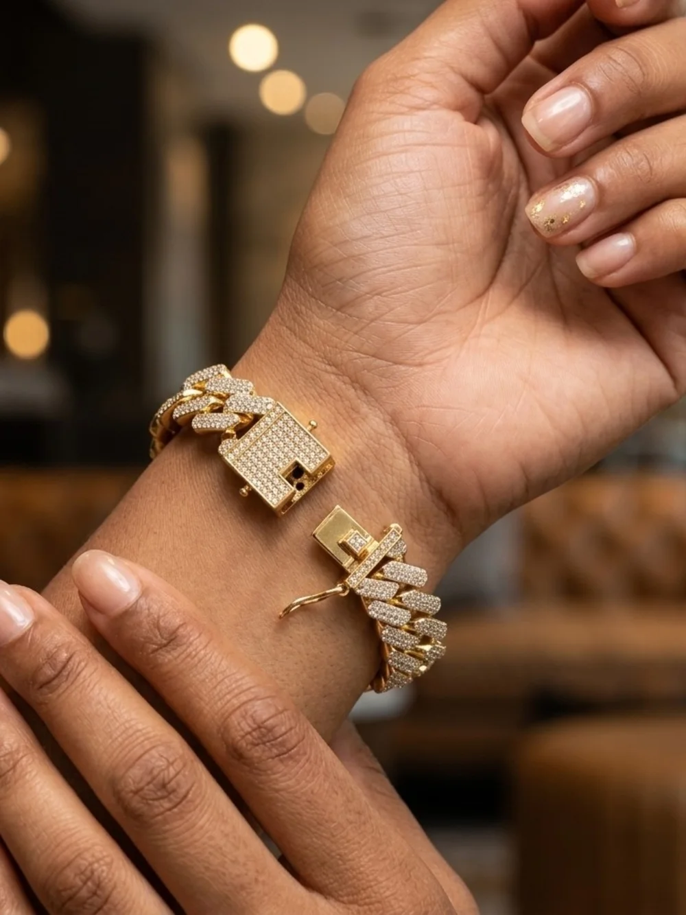 Gold Pave Cuban Link Bracelet with Box Clasp - Women Jewelry